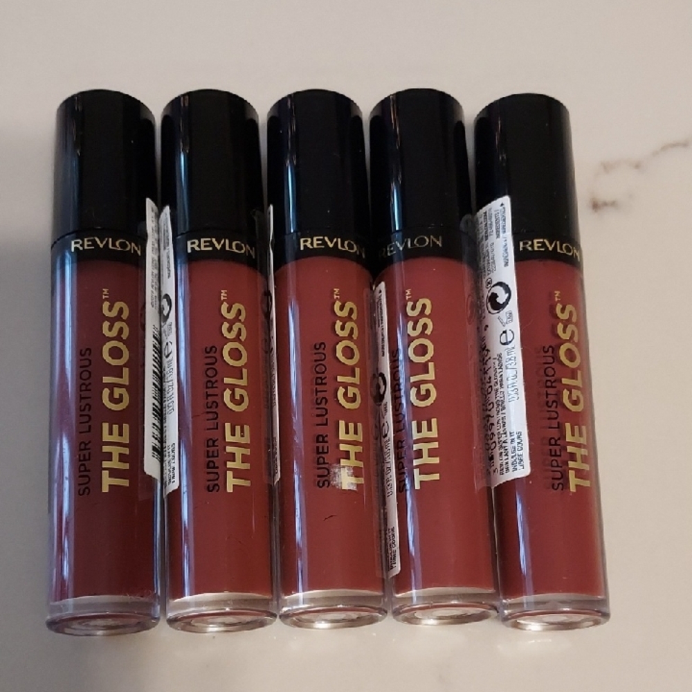 Set of 4 Revlon Super Lustrous The Gloss Liquid Lipstick Lot - Deep Red Shades